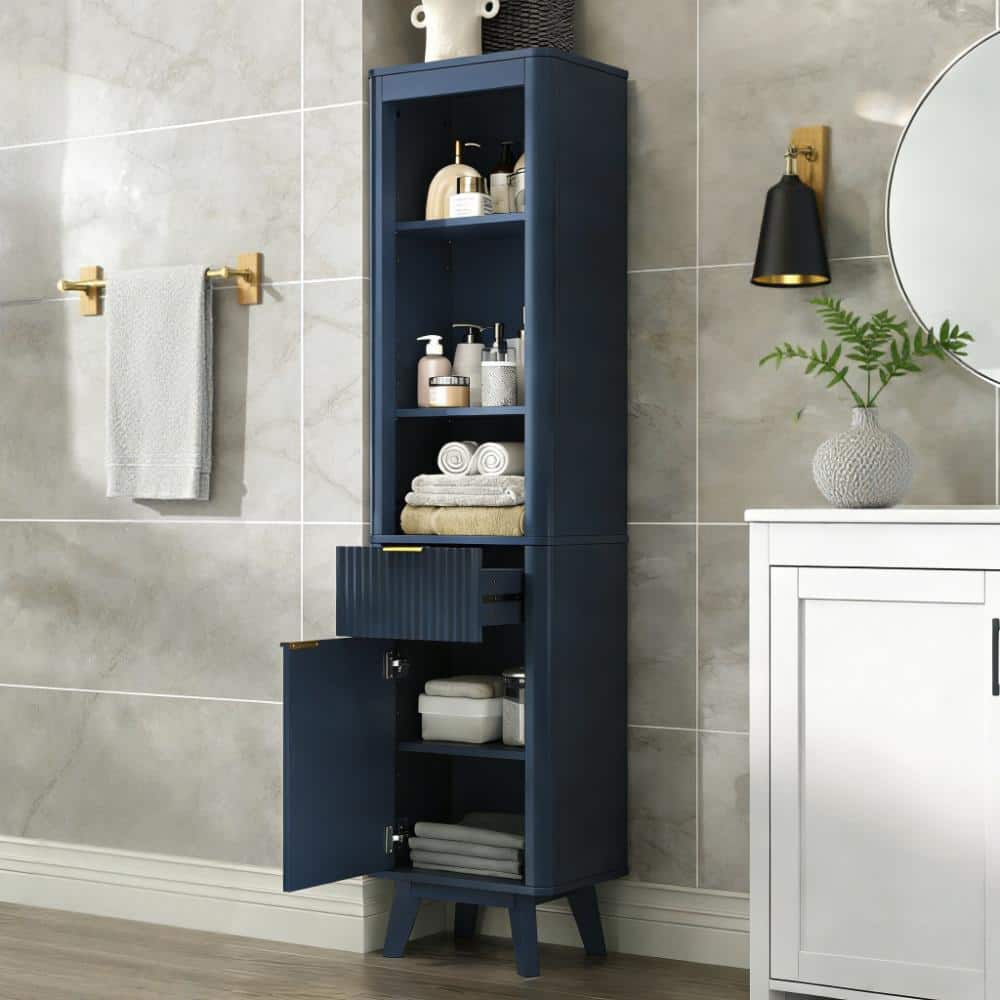 YSQCAR 15.75 in. W x 11.61 in. D x 68 in. H Freestanding Blue Linen Cabinet with Adjustable Shelves and One Drawer & Door (3)