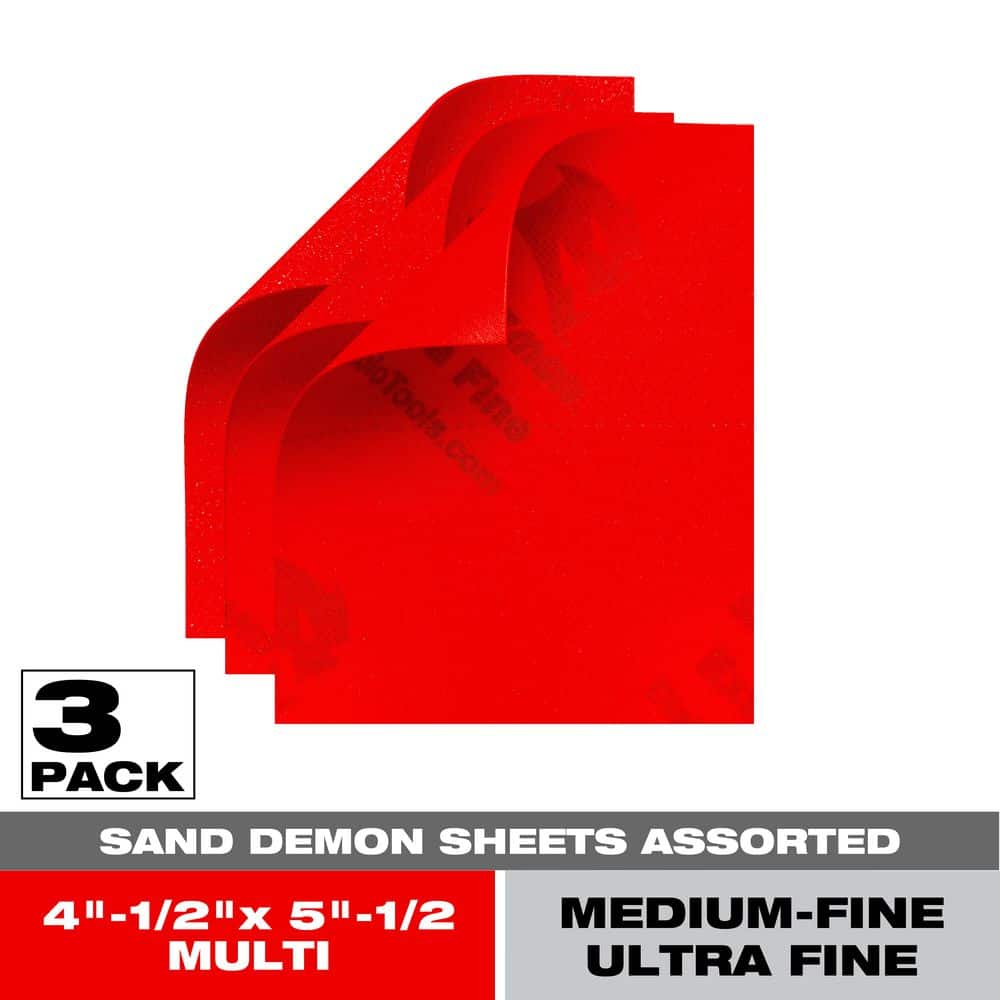 DIABLO Sand Demon 4-1/2 in x 5-1/2 in Med, Fine, & Ultra Fine Double-Sided Reusable Hand Sanding Sheet Assorted Pack (3-Pack)