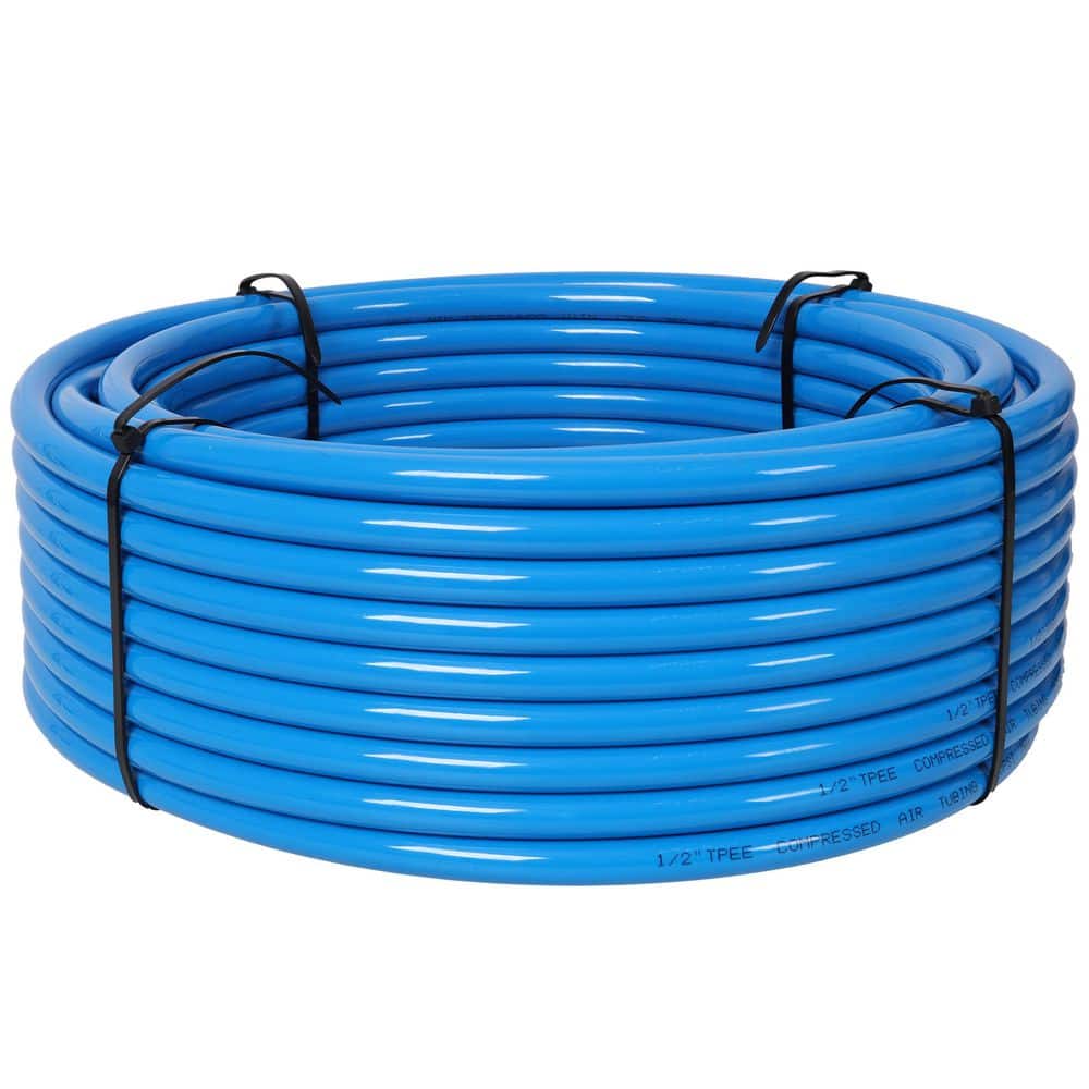 WRIGHTMASTER Air Push to Connect Kit: Complete 1/2 in. (OD) / 3/8 in. (ID) x 100-Feet TPEE Tubing Air Piping System, Blue Tubing (1)