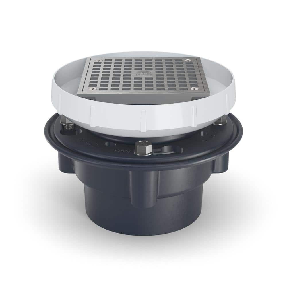 Zurn 8.21 in. Square Cleanout with Stainless Steel Cover and PVC Body with 3 in. x 4 in. Solvent Weld Connection Floor Drain (1)