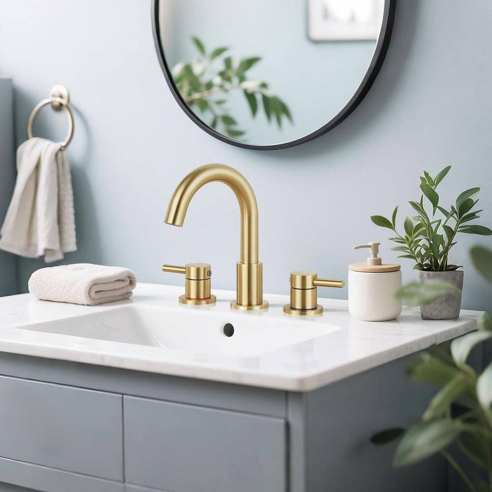 LAIFUCAM 1-Piece Bathroom Sink Faucet with Pop Up Drain and Water Supply Hoses in Brushed Gold Finish (3)