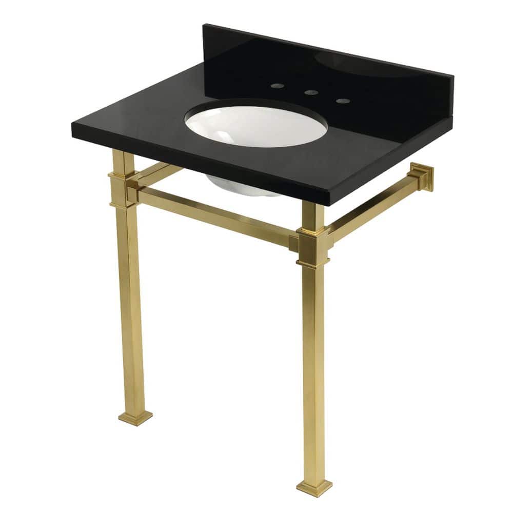 Kingston Brass Monarch 30 in. x 22 in. Console Sink Combo in Black Granite/Brushed Brass with Legs (1)