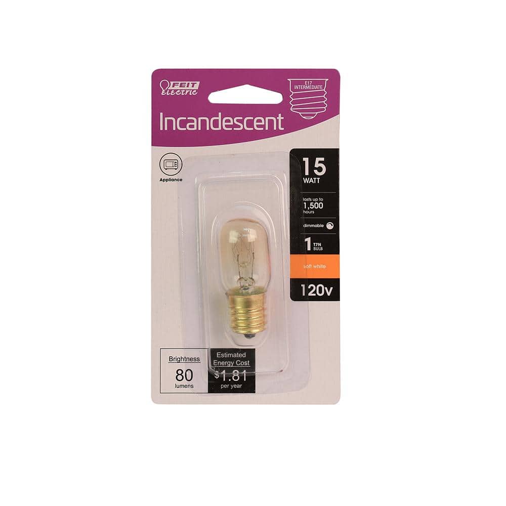 Feit Electric 15-Watt T7N Dimmable Intermediate E17 Base Incandescent Appliance Light Bulb, Soft White 2700K (3)