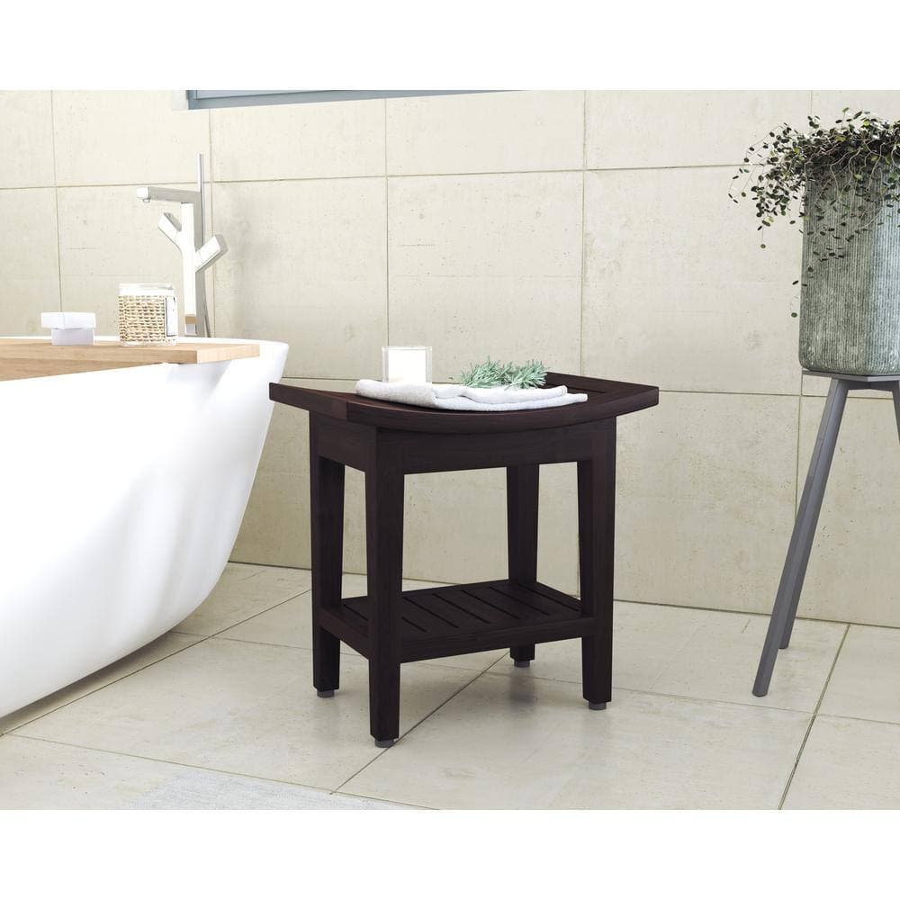 AquaTeak Patented 18 in. x 12 in. Maluku Mocha-Shield Freestanding Teak Shower Bench with Shelf Walk in Shower Seat (3)