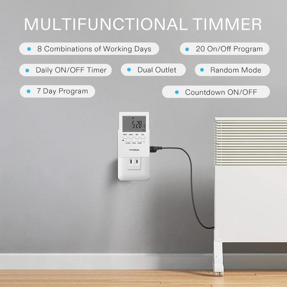 VIVOSUN 7-Day 10080 min Indoor Programmable Plug-in Outlet Digital Timer (2 Pack) (3)