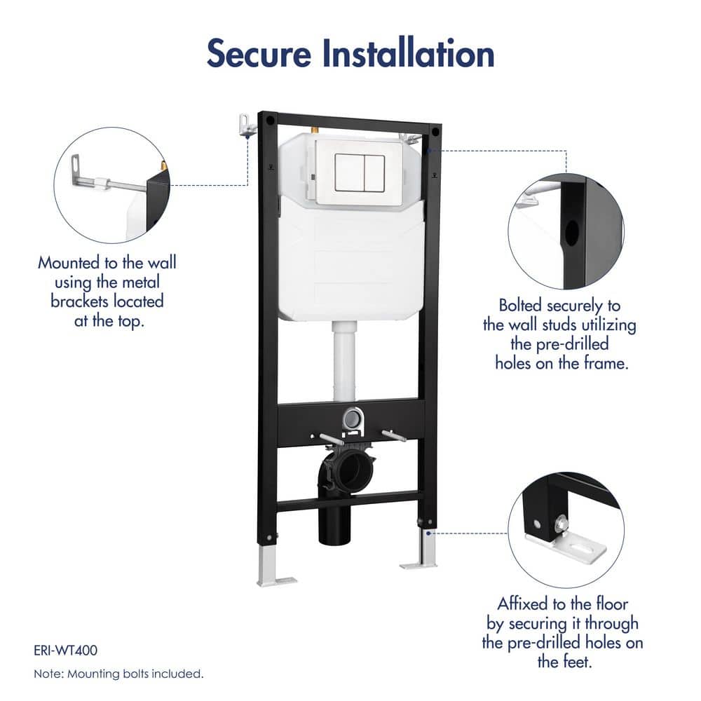 Eridanus Vermont In-Wall Toilet Carrier System 0.8/1.6 GPF Dual Flush Wall-Hung Toilet Tank with Gravity Fed Technology in Black (2)
