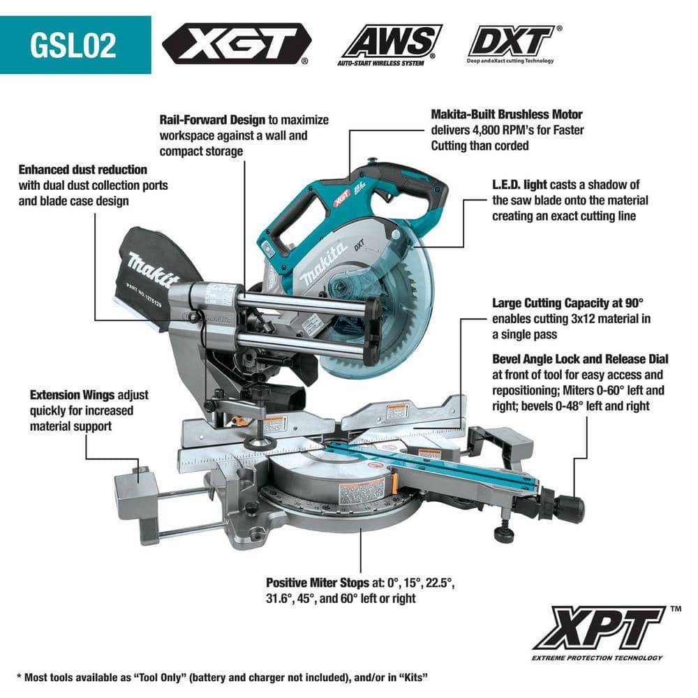Makita 40V max XGT Brushless Cordless . Dual-Bevel Sliding Compound Miter Saw Kit, AWS Capable (4.0Ah) (3)