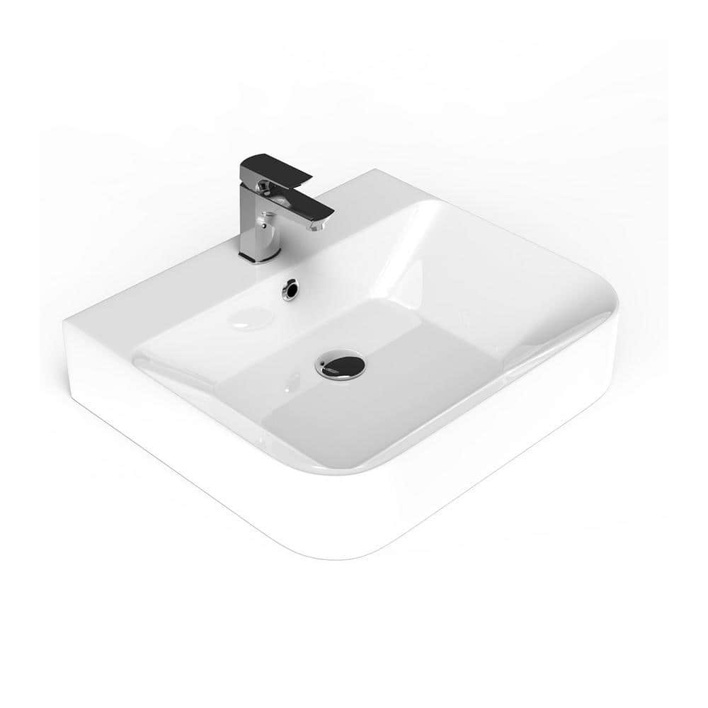 WS Bath Collections Fly 3054 Ceramic Rectangle Wall Mounted Sink With one faucet hole in Glossy White (1)