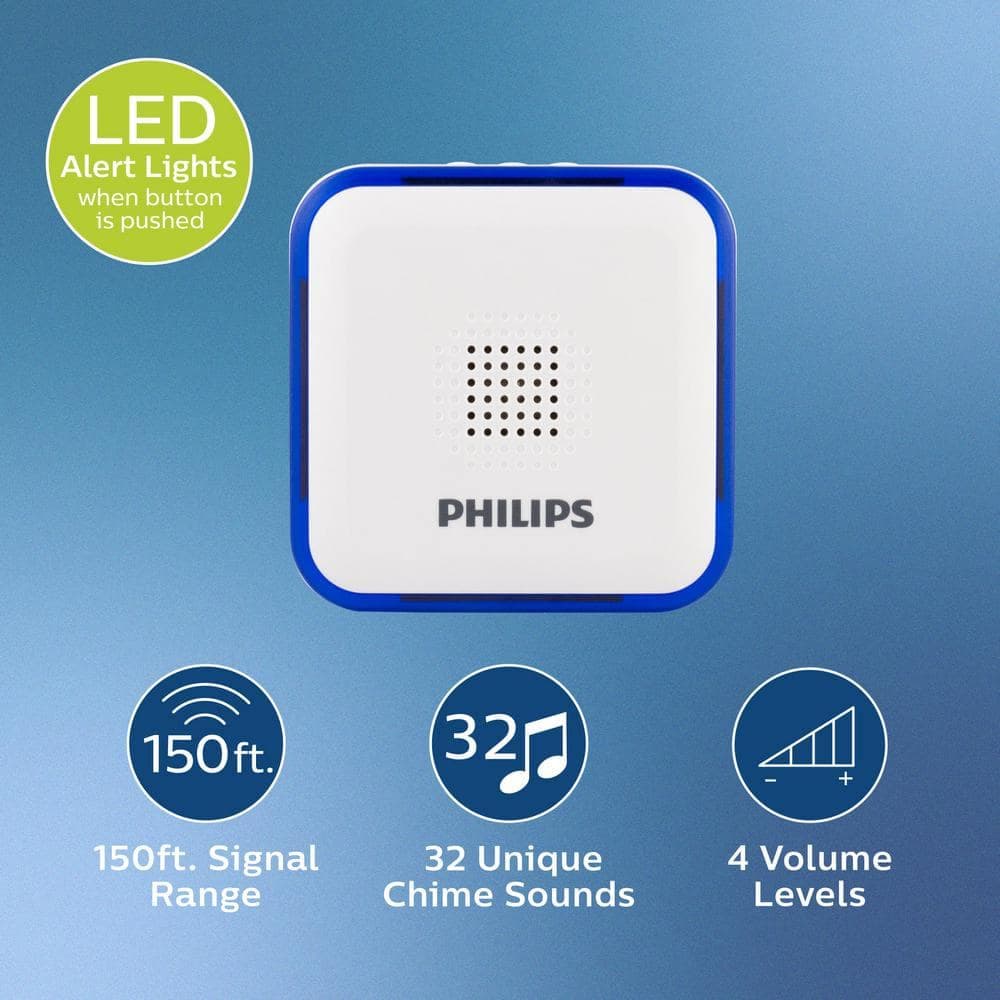 Philips Wireless Battery-Operated Door Bell Kit with 32 Melodies and 1 Push Button (2)