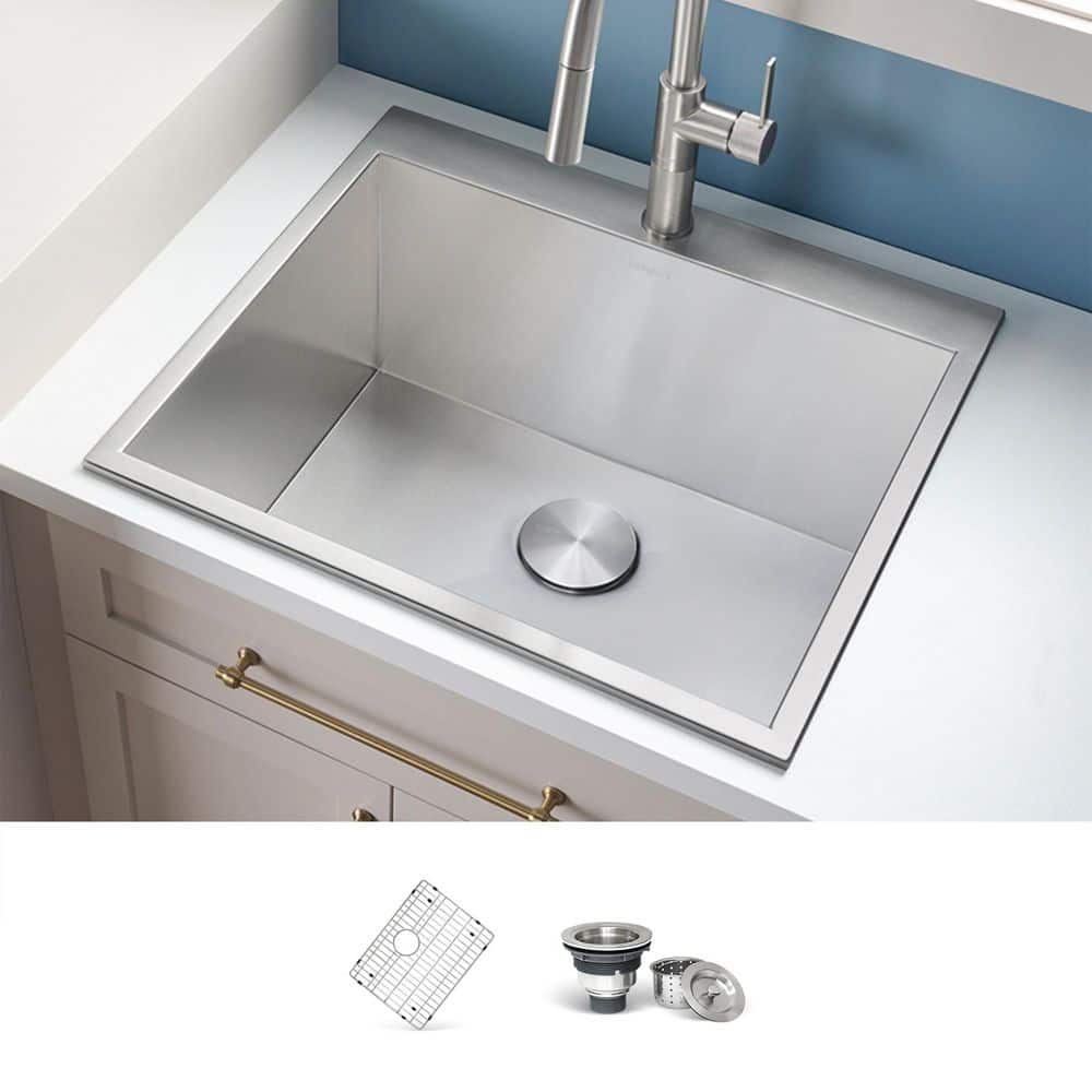 Ruvati Forma 25 in. Drop-in Topmount Single Bowl 16-Gauge Stainless Steel Laundry Utility Sink with 1 Hole