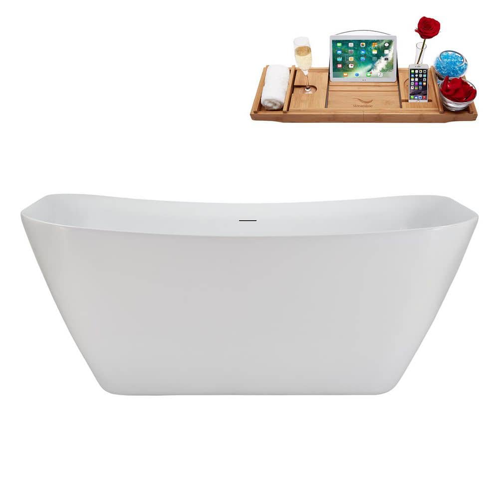 Streamline 59 in. x 31 in. Acrylic Freestanding Soaking Bathtub in Glossy White With Brushed Gold Drain (1)
