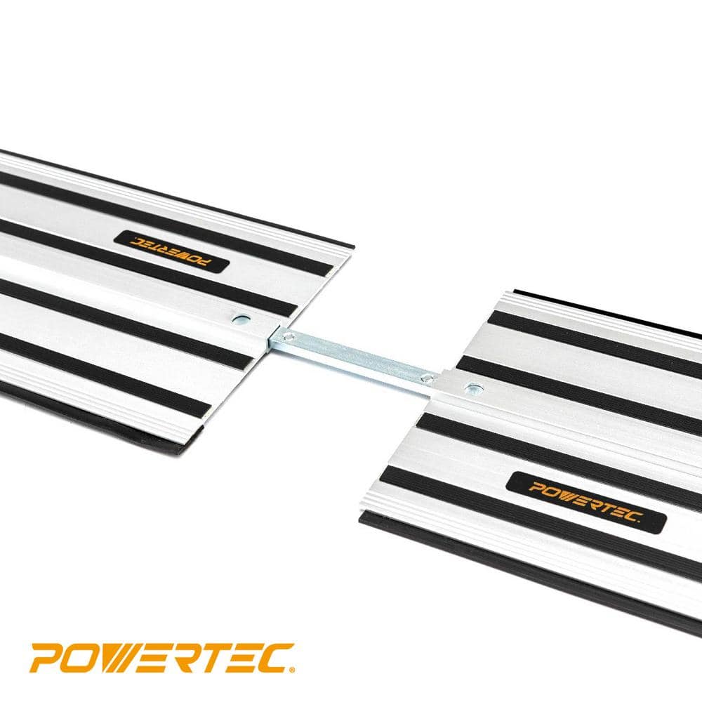 ‎POWERTEC 110 in. Aluminum Track Saw Guide Rail Joining Set for DeWalt (2x55 in. Guided Rail) with Guide Rail Connector and Clamps (2)