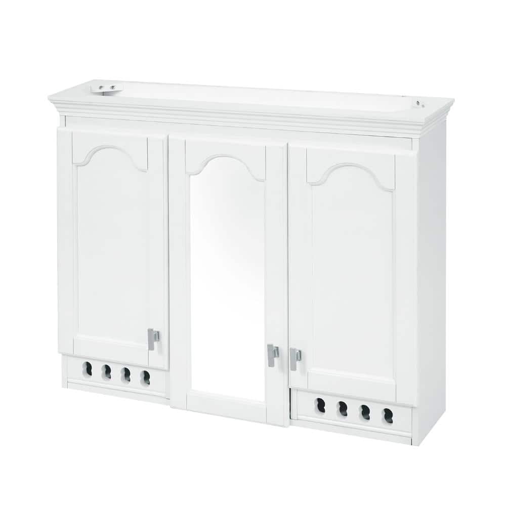 Qualler 35.31 in. W x 7.83 in. D x 28 in. H Bathroom Storage Wall Cabinet in White with All-in-One Mirror and Adjustable Shelves (3)