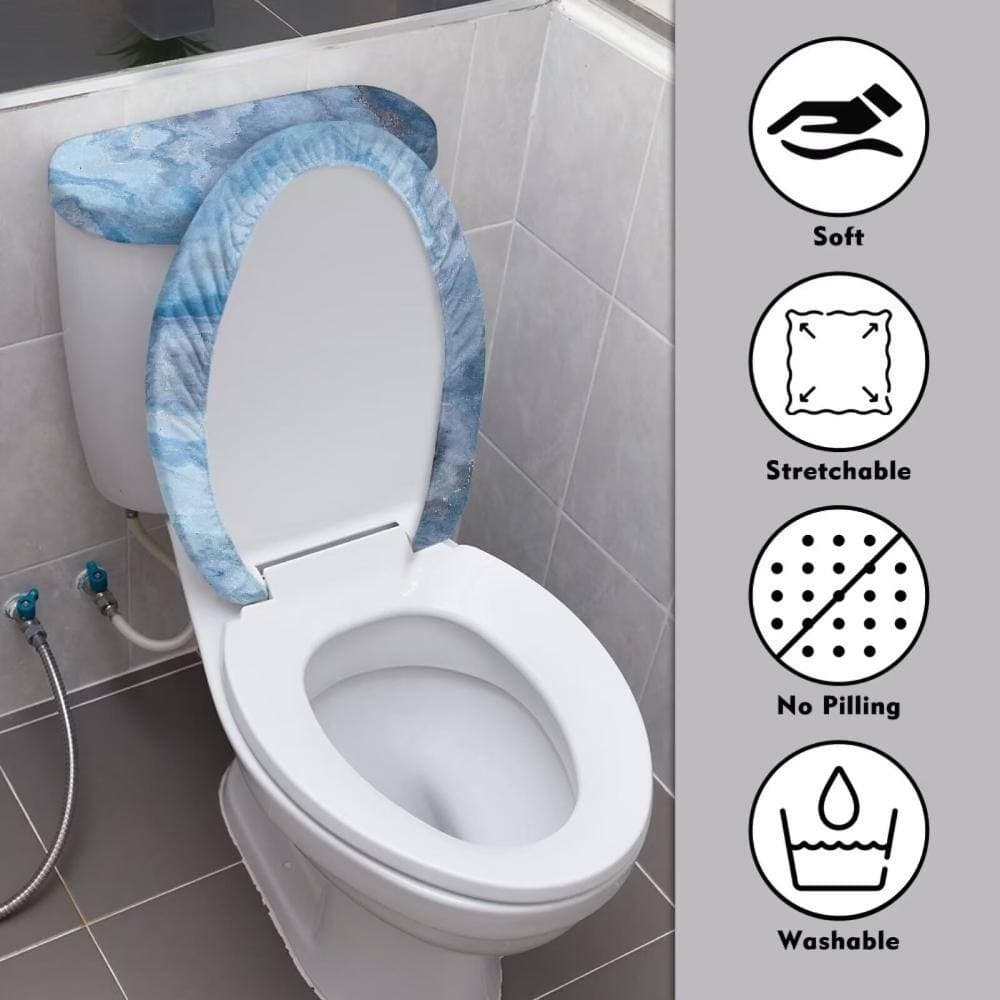 Unbranded Blue Marble 2-Piece Toilet Lid Cover and Tank Cover Set with Elastic Edges, Fits Most Toilets and Lids (3)