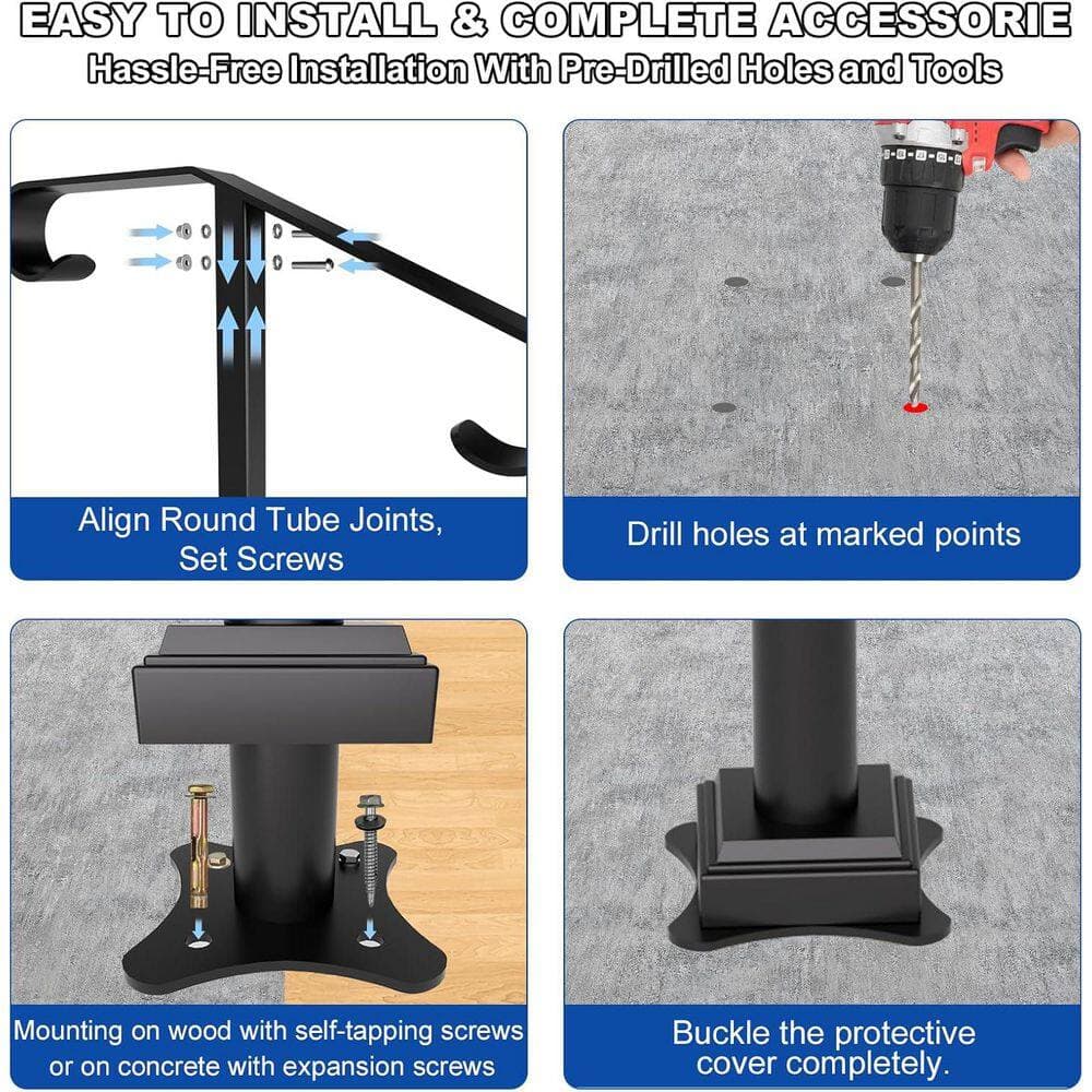 Afoxsos 40 Wrought Iron Handrail for Outdoor Steps Single Post with Black Powder Coating for 1-2 Steps Stairs (2)
