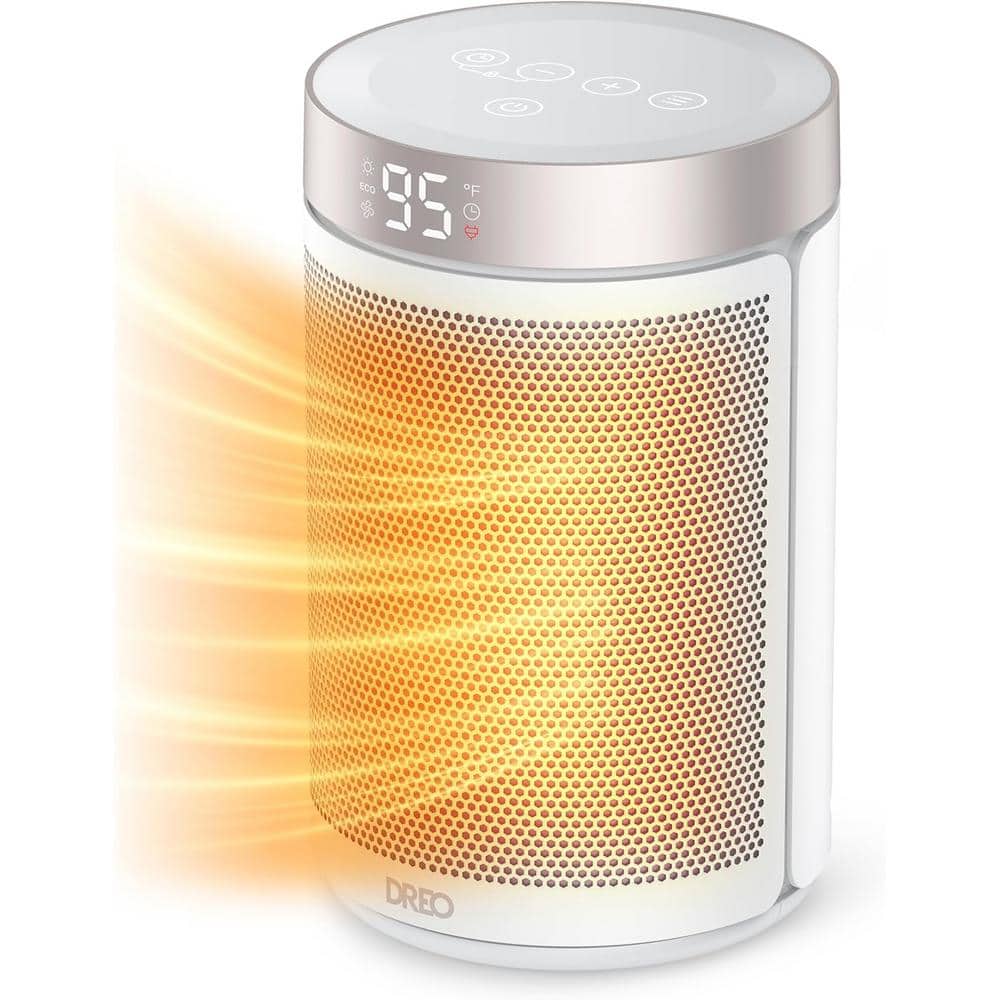 Lukyamzn 11.02 in 1500W Portable Electric Ceramic Forced Air Heaters with Thermostat, 1-12H Timer, Eco Mode & Fan Mode in White (2)