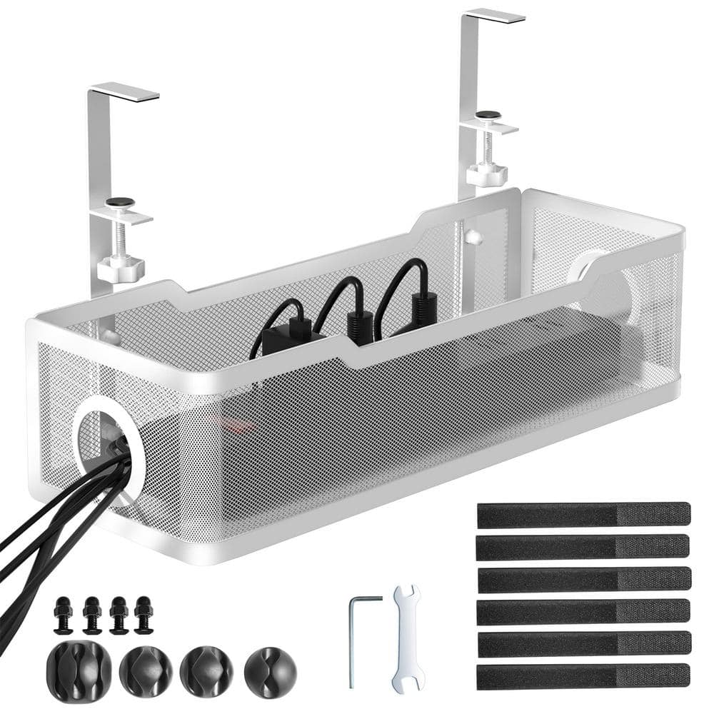 BIBIVIS 13.4 in. x 4.6 in. White Desk Tray Cable Cord, No Drill Cable Management Under Desk for Office Home