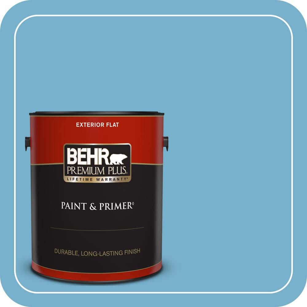 BEHR PREMIUM PLUS 1 gal. #550D-5 Ocean Cruise Flat Exterior Paint & Primer (1)