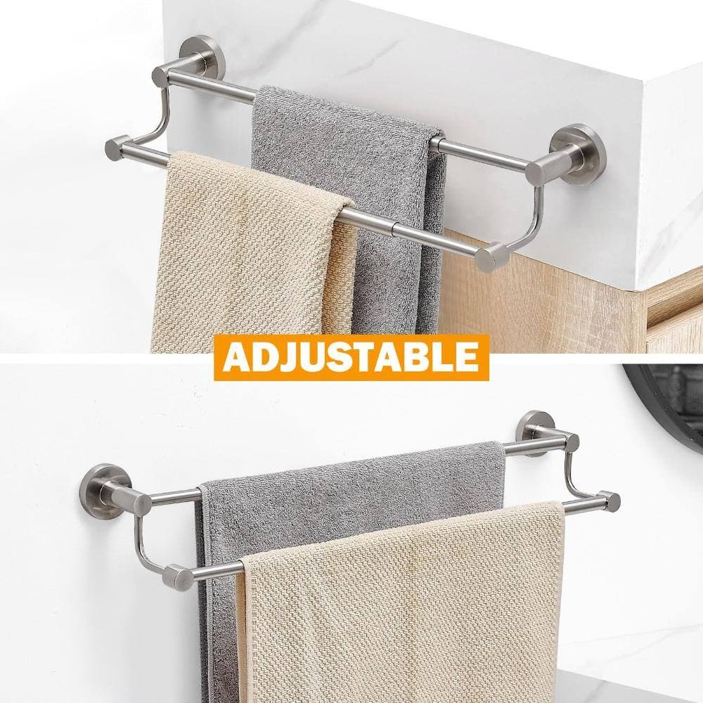 Unbranded Adjustable 16 to 26 in. Wall Mount Double Towel Bar Hotel Style SUS304 Stainless Steel Brushed Nickel (2)