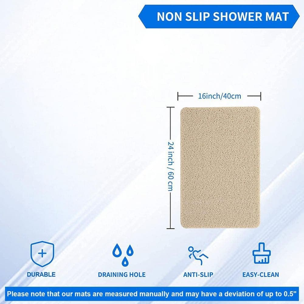 Wudkey 24 in. x 16 in. Non Slip Bathtub Mat, Foot Scrubber, Anti Slip, Fast Drying Shower Mat, for Tub, Floor, Hotel, Beige (2)