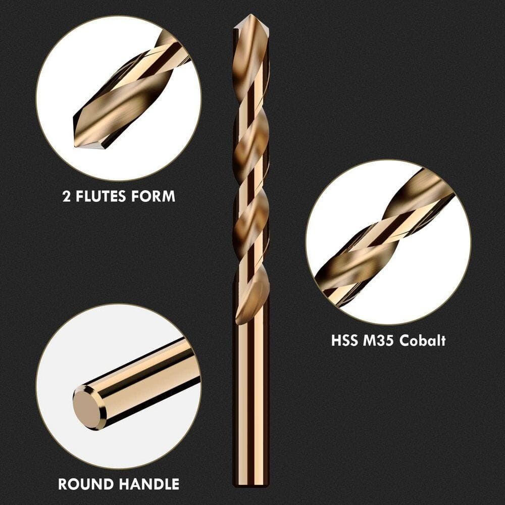 Laybus 13 Pcs Gold Alloy Steel Cobalt Steel 0.06 in. - 0.25 in. Cobalt Drill Bit Set with Index Storage Case for Cast Iron Wood (2)