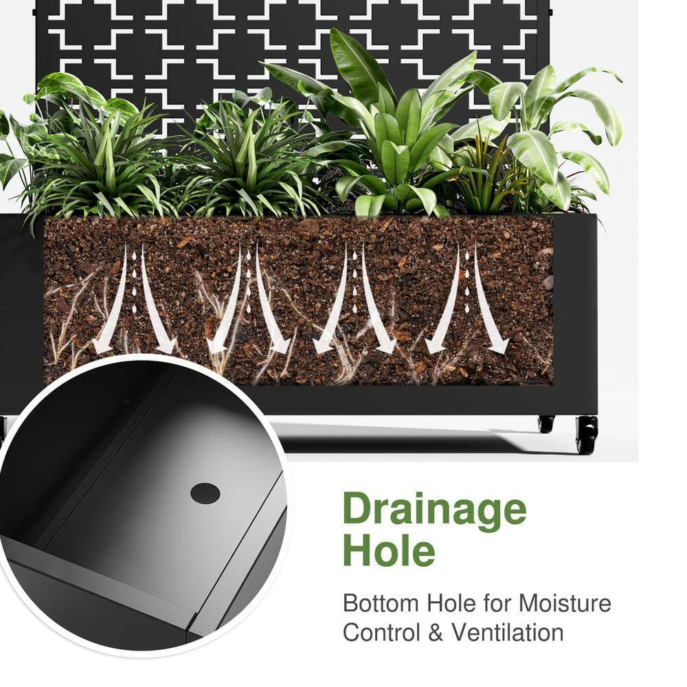 Lirago 72 in. x 35 in. Arched-Top Black Outdoor Metal Privacy Screen Raised Planter Box Wall Decor (3)