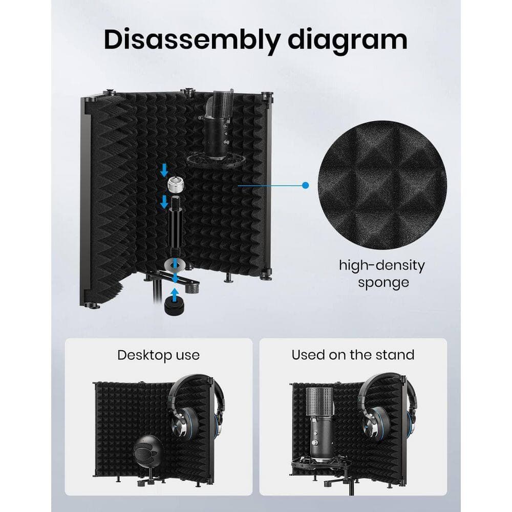 Laybus 17.8 in. x 12.8 in. Microphone Isolation Shield, Foldable Mic Shield with Triple Sound Insulation, Enduring and Safety (3)