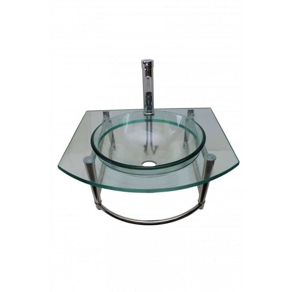 RENOVATORS SUPPLY MANUFACTURING Haiku 23-3/4 in. Glass Wall Mounted Bathroom Sink Vessel with Towel Bar Faucet and Drain (2)