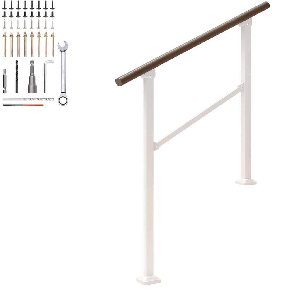 Afoxsos 42 in. Galvanized Steel Handrail for 3-Outdoor Steps Adjustable Stair Railing with Wood Pattern and Easy Installation (1)
