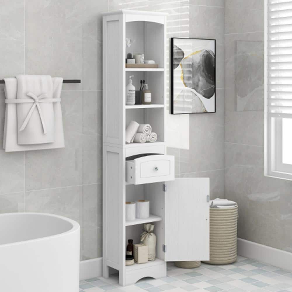 Unbranded Modern 22 in. W x 10 in. D x 68.3 in. H White Tall Linen Cabinet with 3 Drawers and Open Shelves