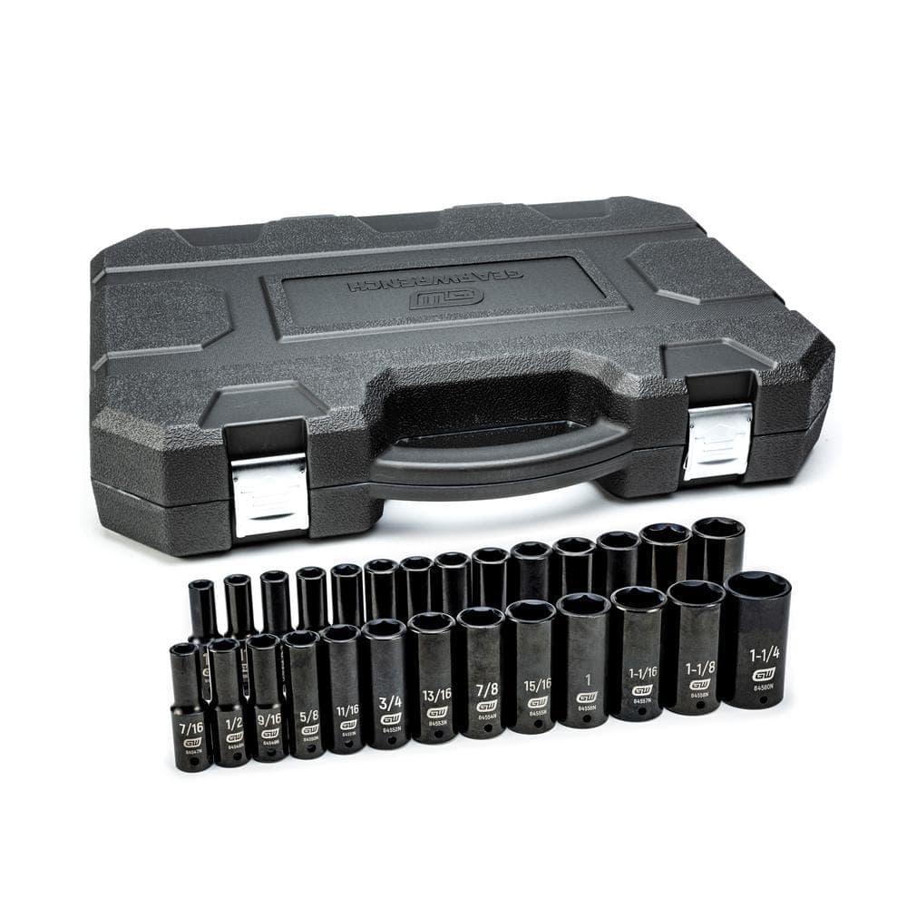 GEARWRENCH 1/2 in. Drive 6-Point SAE/Metric Deep Impact Socket Set (27-Piece)
