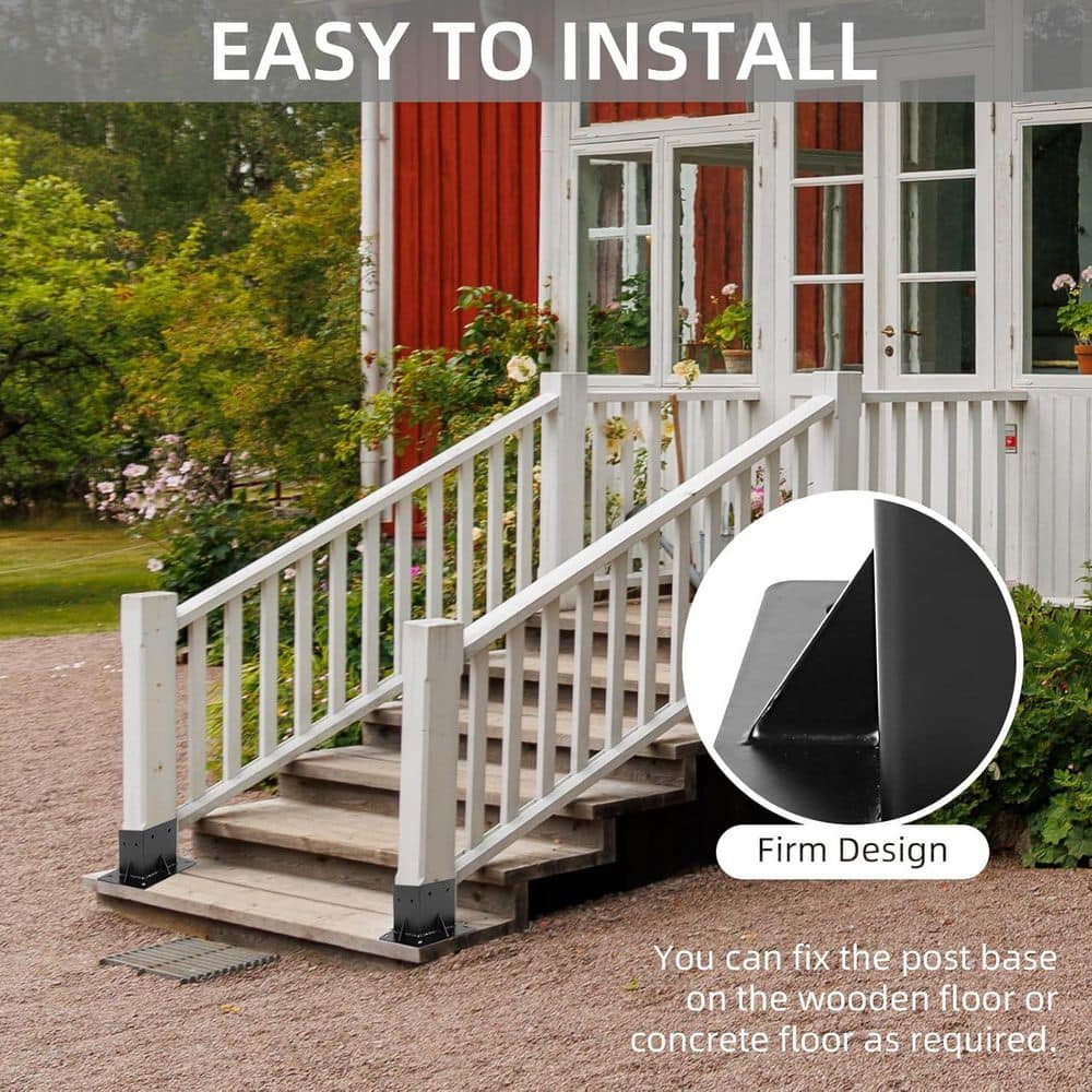 Afoxsos 4 x 4 in. Steel Deck Post Base Brackets Powder Coated in Black, (4-Pack) (3)