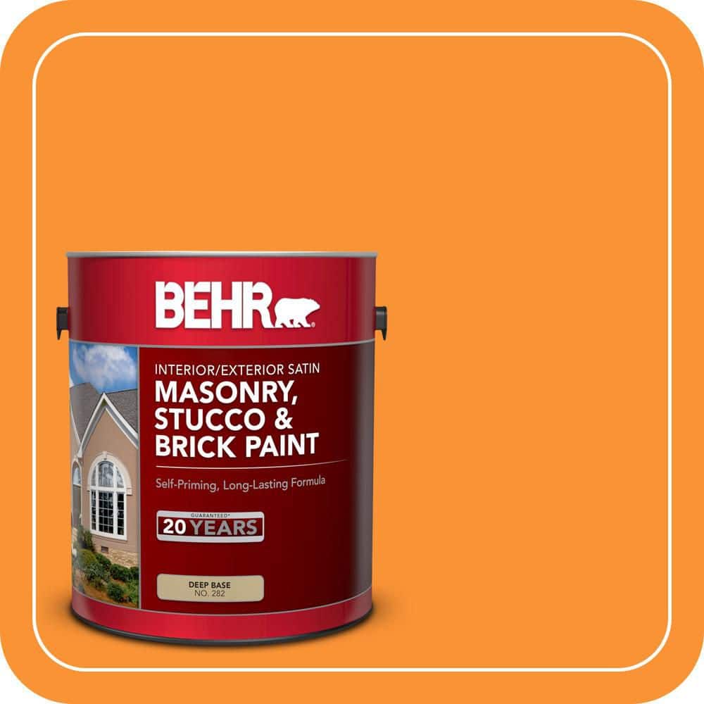 BEHR 1 gal. #P240-7 Joyful Orange Satin Interior/Exterior Masonry, Stucco and Brick Paint