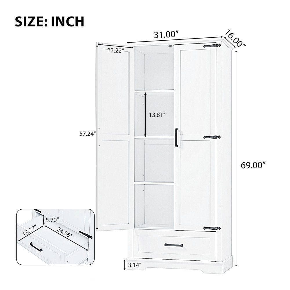 JimsMaison 31 in. W x 16 in. D x 69 in. H White MDF Freestanding Linen Cabinet with Adjustable Shelf (2)