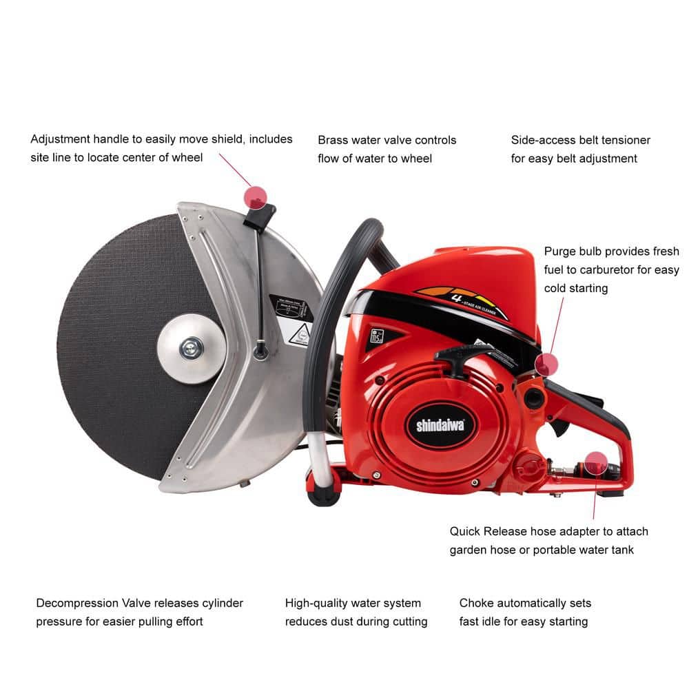 Shindaiwa 14 in. 73.5cc 2-Stroke Gas Concrete Masonry Pro Cut-Off Chainsaw with Decompression Valve and Quick Release Hose Adapter (2)