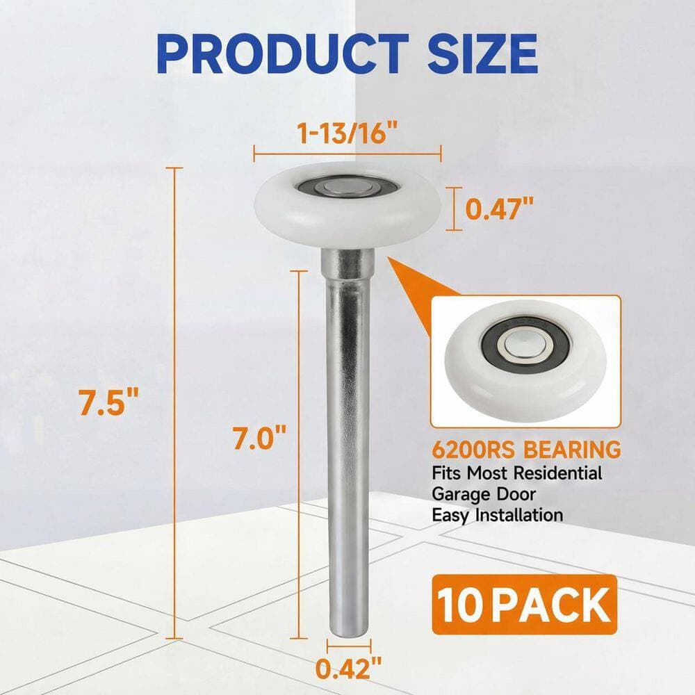 Unbranded 2 in. Flat Round Sealed Nylon Quiet Roller for Residential Garage Door 7 in. Steel Stem Assembly 10-Pack (3)