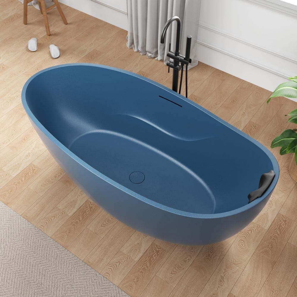 ANZZI Kelut Series 67 in. x 32 in. Flat Bottom Solid Surface Freestanding Soaking Bathtub in Prussian Blue (1)