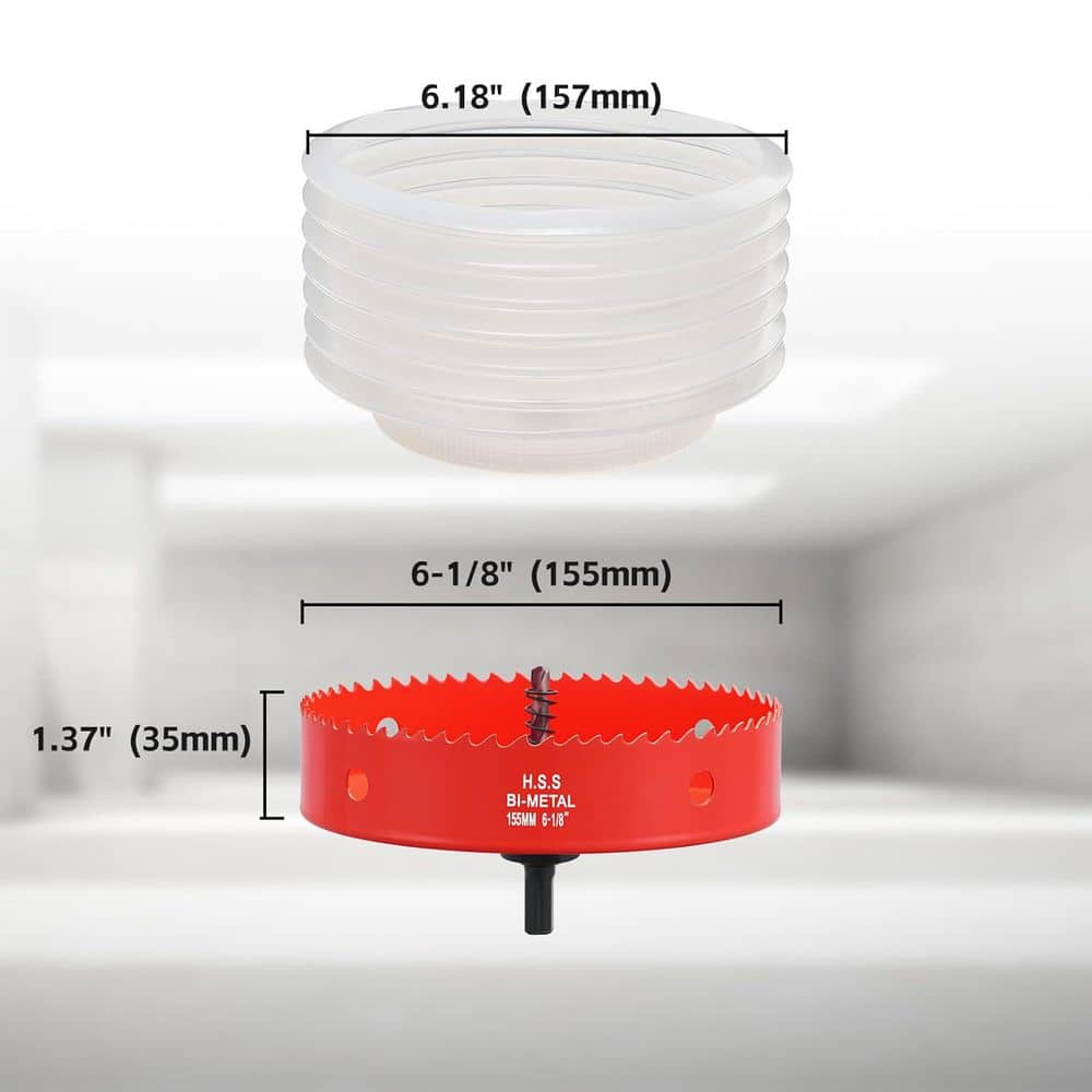 Unbranded 6-1/8 in. Hole Saw with Drill Dust Cover Collector Scalable Handle for Recessed Lighting Wood Drywall Cutting (3)