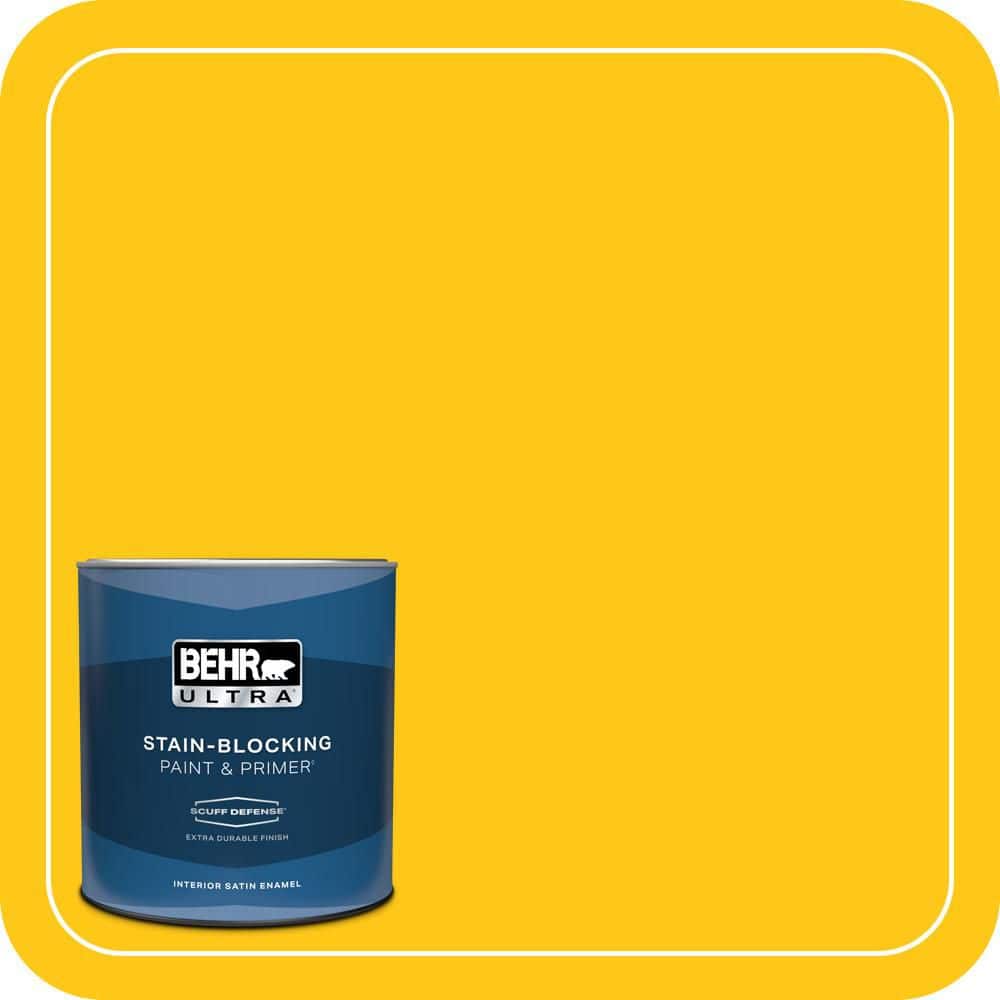 BEHR ULTRA 1 qt. #P300-7 Unmellow Yellow Extra Durable Satin Enamel Interior Paint & Primer