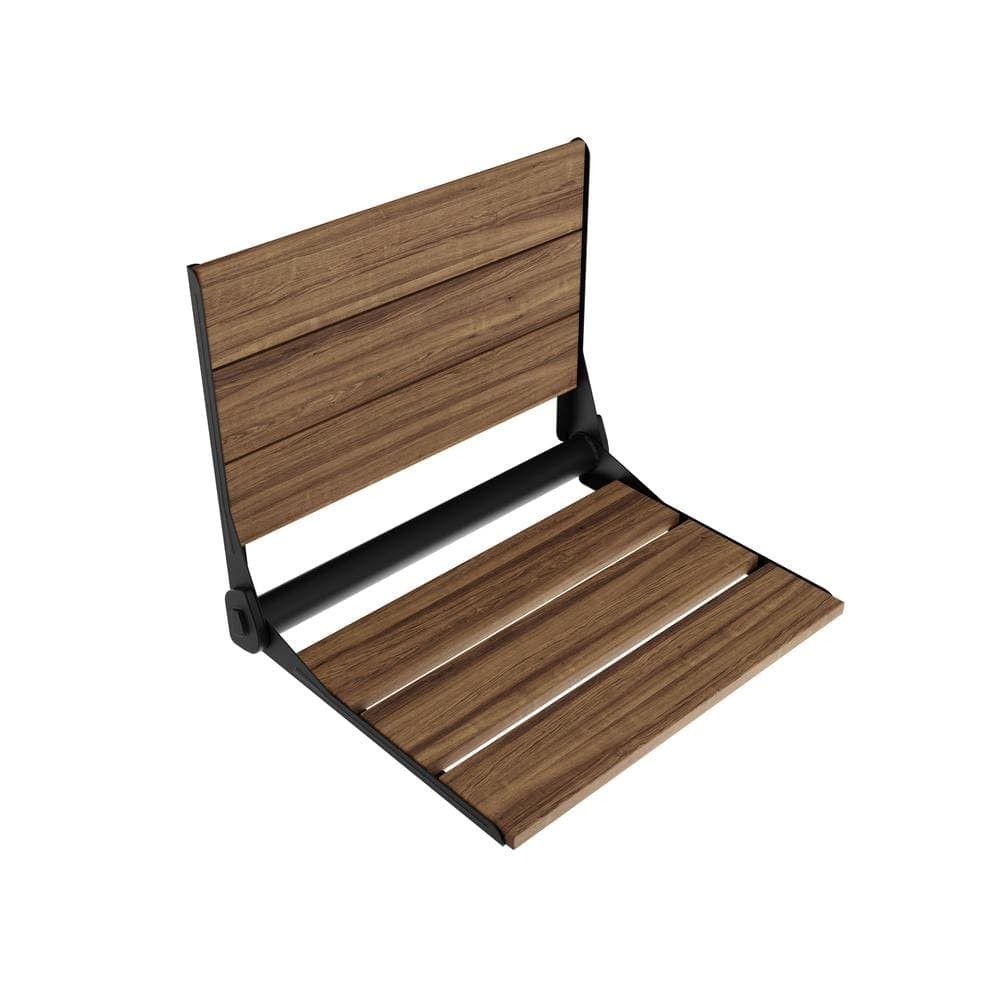 ANZZI Saxon 17 in. W x 17 in. D Teak Wall Mounted Folding Walk in Shower Seat in Matte Black (1)