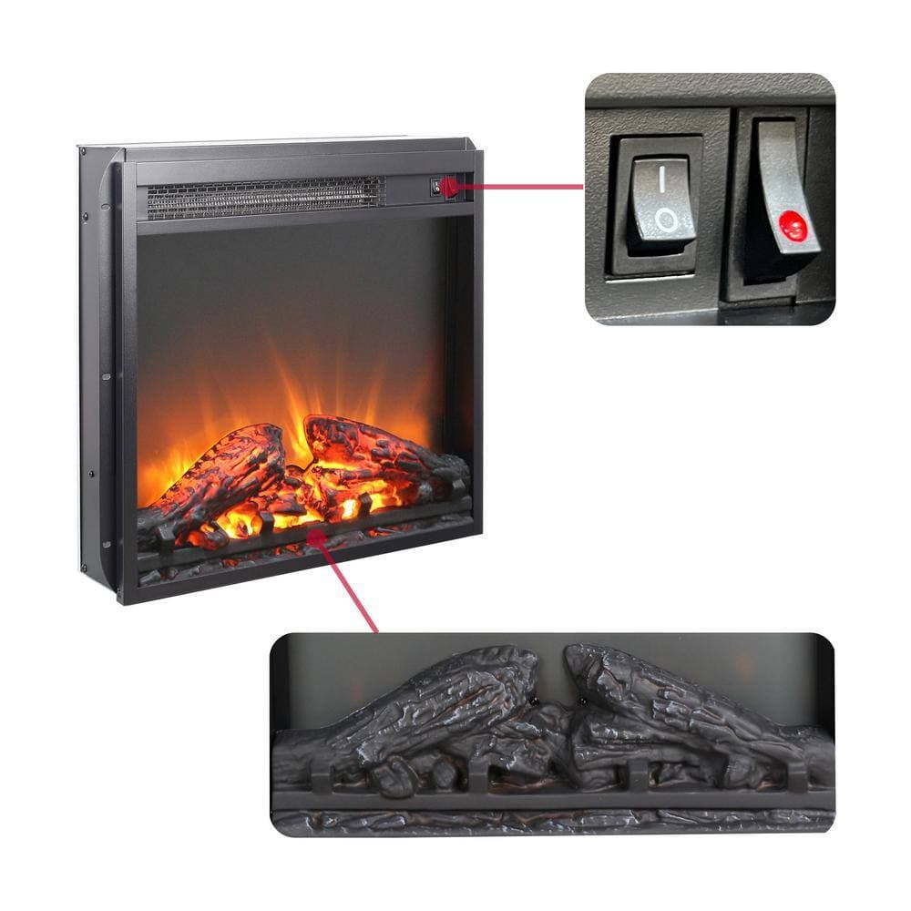 Boyel Living 19.2 in. Insert Freestanding Metal Electric Fireplace in Black with Automatic Shut off and Realistic Flame, Log Set (3)