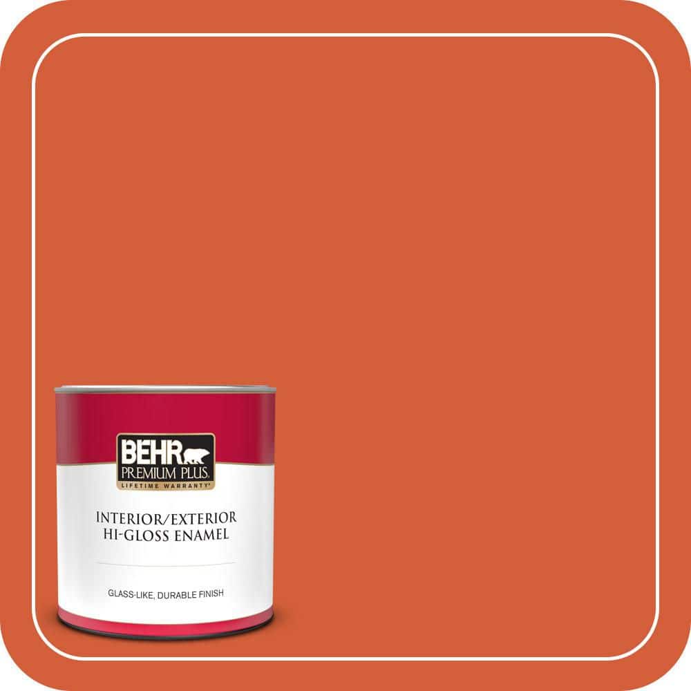 BEHR PREMIUM PLUS 1 qt. #S-G-220 Sweet Mandarin Hi-Gloss Enamel Interior/Exterior Paint & Primer (1)