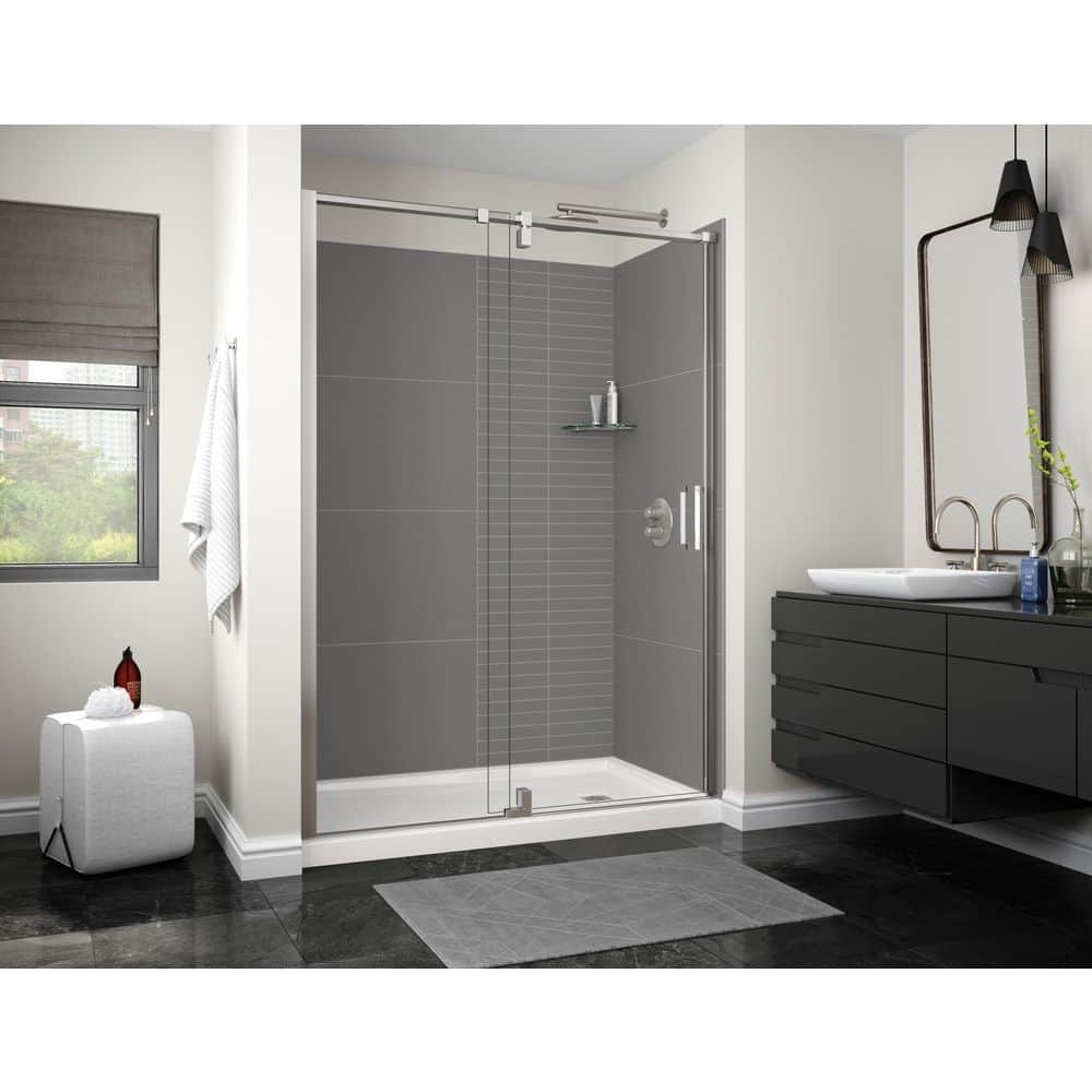 MAAX Utile 60 in. W x 36.5 in. D x 80 in.H Composite Direct-to-Stud Three-Piece Alcove Shower Wall Kit in Erosion Pebble Grey (1)