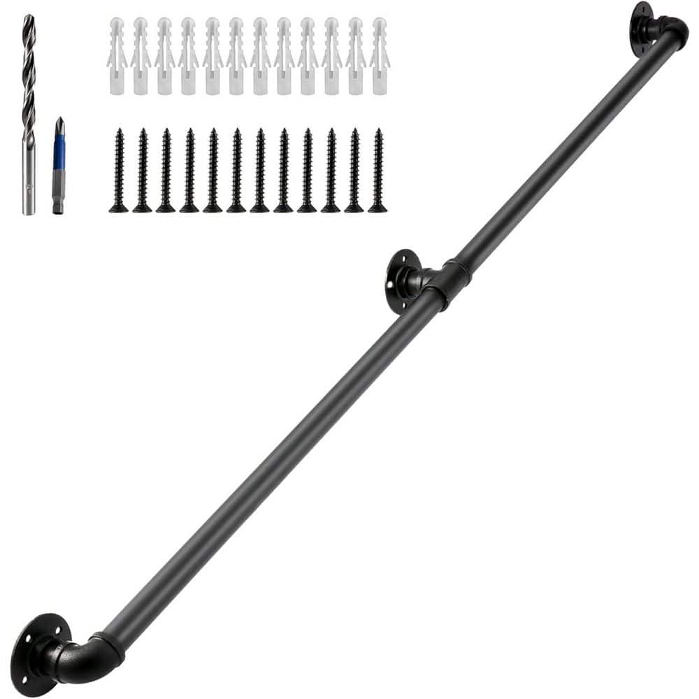 Afoxsos Black Galvanized Metal Handrail 6 ft. Indoor Outdoor Industrial Iron Stair Rail Safety Grab Handle (1)