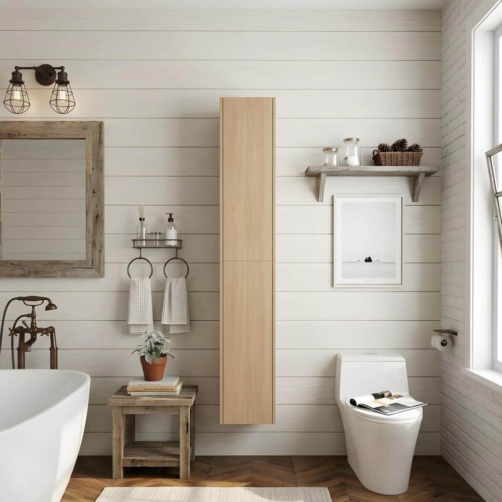 Zuvandra 23.62"W x 9.81"D x 35.44"H Plywood Bathroom Wall Cabinet Set with Doors and Built-in Shelves,Oak (3)