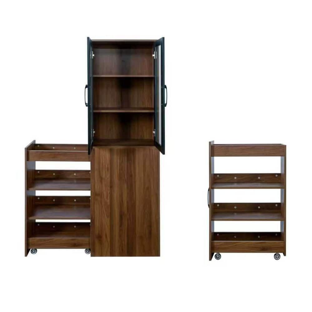 Ximuprmy 24 in. W 12 in. D 71 in. H Brown Freestanding Linen Cabinet with 4-Tier Multi-Functional Pull-Out Storage Shelf (3)