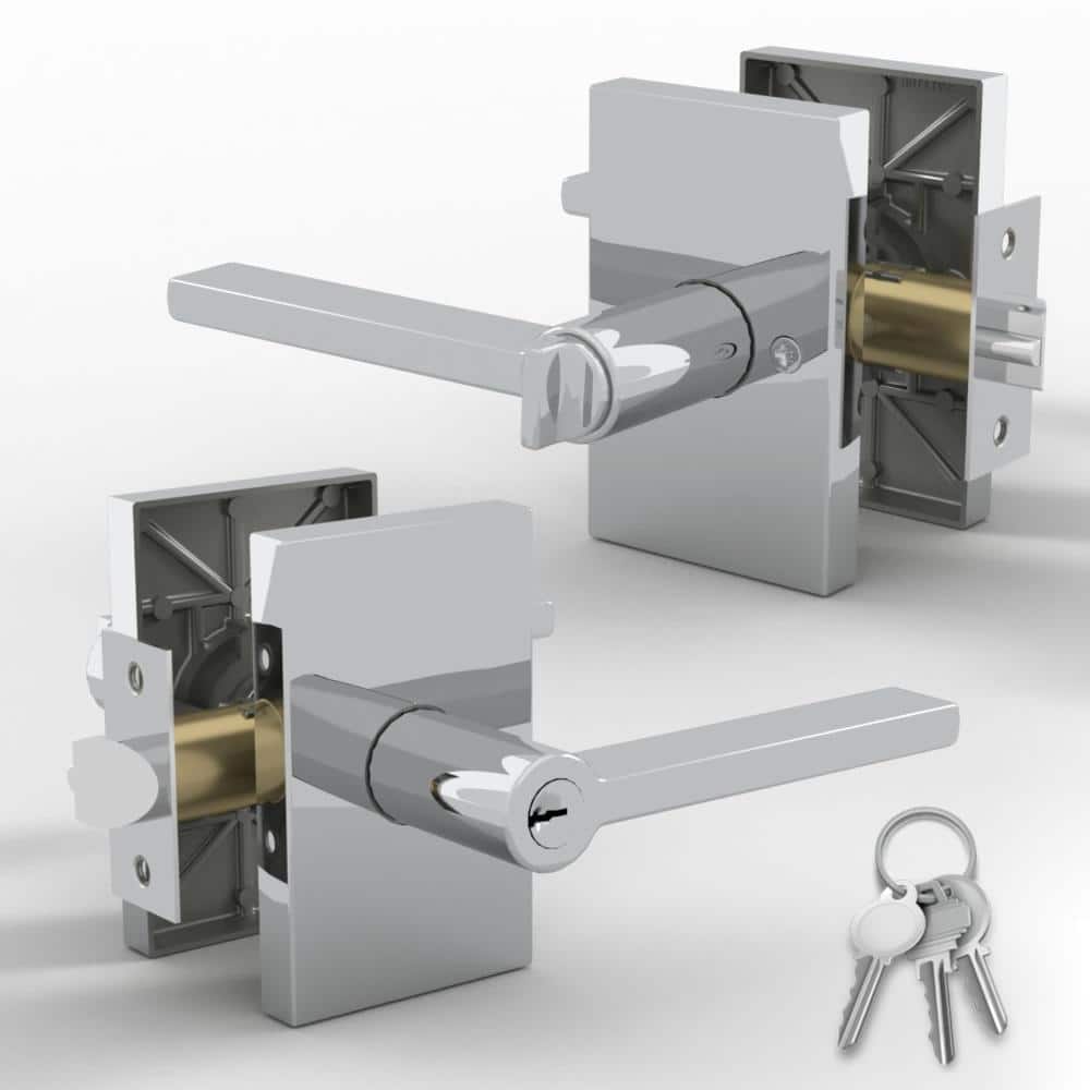 Mega Handles Glamor Keyed Entry Lever & Lock Door Handle - Polished Chrome (1)