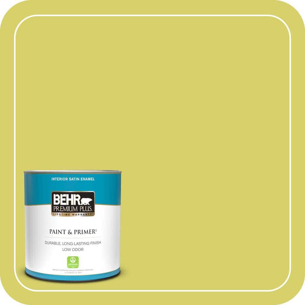BEHR PREMIUM PLUS 1 qt. #P340-4 Lime Tree Satin Enamel Low Odor Interior Paint & Primer