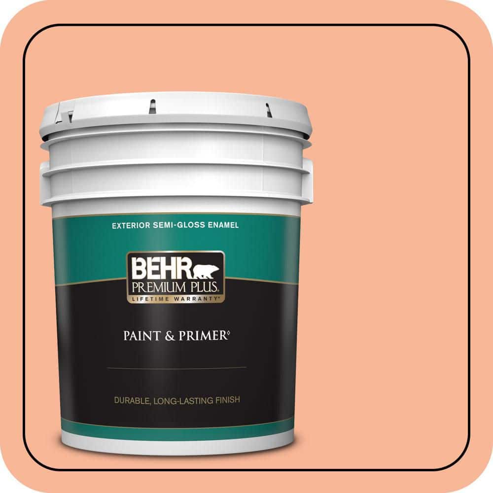 BEHR PREMIUM PLUS 5 gal. #P190-3 Melon Sorbet Semi-Gloss Enamel Exterior Paint & Primer