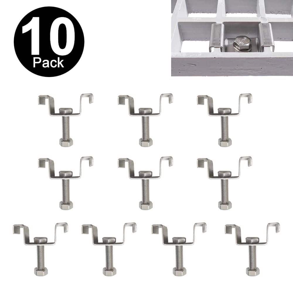 Wellco Stainless Steel M-Clamp, Composite Grating Clip, Connector, for 1 in. Height Grating, 10-Pack, Deck Tile, Gray